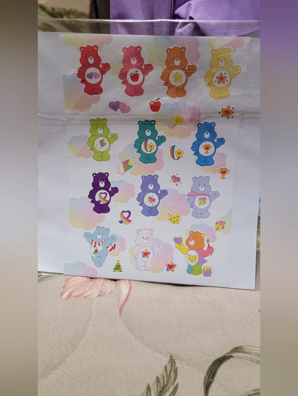 820-Care Bears Purple Backpack with  Matching Pencil Case and Accessories